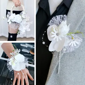Elegantes weisses künstliches Phalaenopsis Hochzeitsblumen Kranz und Armband Set.