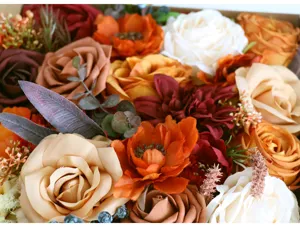 Set de caja de flores de rosas artificiales tonos de otoño bricolaje decoración del hogar material