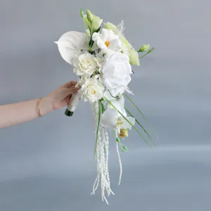 Weißer kaskadierender Brautstrauß künstliche Blumen Hochzeit Blumenarrangement Heimdekoration