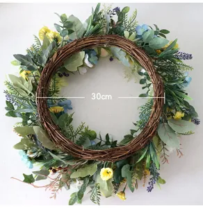 Artificial spring flower wreath for home door and wall decoration 30cm floral hanging