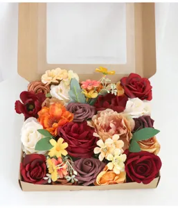 Caja de flores de rosas artificiales caja de regalo DIY para decoración del hogar set