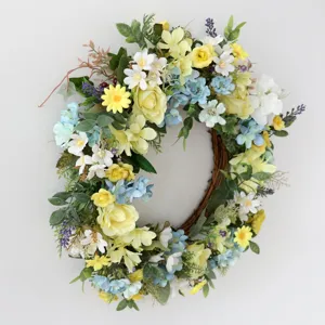Spring artificial floral wreath for front door wall decor handmade fake flower garland