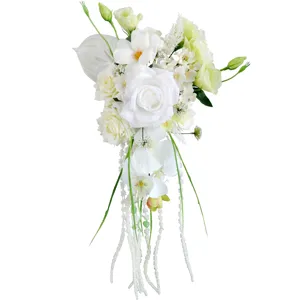 Kaskadieren künstliche braut hochzeit strauß weiße rose orchidee blumen dekoration foto