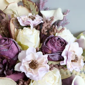 European vintage wedding bridal bouquet faux burnt-edge rose floral arrangement for outdoor photography