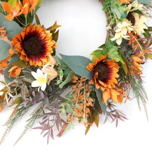 Autumn sunflower wreath vintage artificial floral front door hanging harvest festival home decor