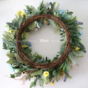 Spring artificial flower wreath 30cm for front door wall hanging holiday home decor items.