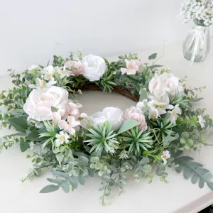 Hermosa guirnalda de flores artificiales para puerta de primavera decoración de pared