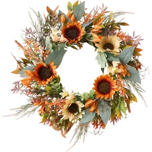 Autumn sunflower wreath for front door Thanksgiving harvest home decor artificial floral ornament