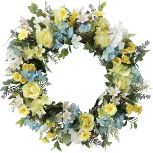 Artificial spring floral wreath for front door wall hanging home holiday decoration.