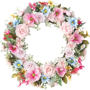 Künstlicher Frühlings Blumenkranz für Heimdekoration, rosa Rosen Wandtür Hängender Kranz.