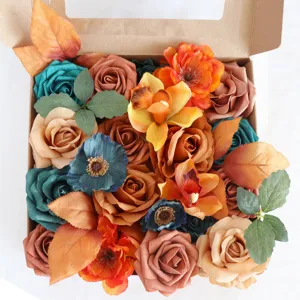 Caja de Rosas Artificiales Kit de Materiales DIY Estilo Vintage Otoñal Arreglo de Flores de Seda para Decoración del Hogar Regalo de Cumpleaños Boda