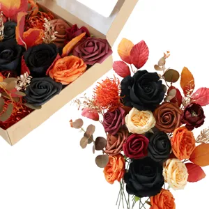 Caja de flores de rosas artificiales DIY ramo de rosas falsas de otoño decoracion hogar