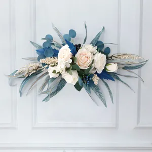 Künstliche Pfauenblau Champagner Rose Bogen Blume Hochzeit Willkommensschild Dekor Seide Türsturz Floral Swag Für Party
