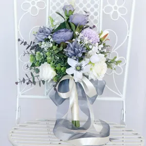 Europäische Hochzeit Braut Künstlicher Blumenstrauß Vintage Lila Seidenartiges Gewebe Rose Pfingstrose Für Haus Deko Foto Requisiten