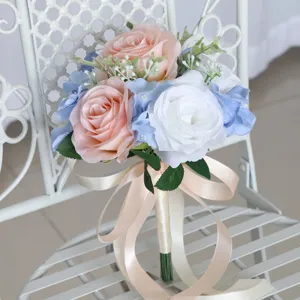 Ramo de rosas artificiales para bodas, damas de honor y elegante decoración del hogar.