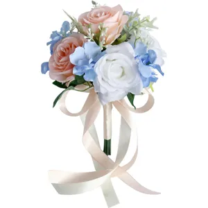 Ramo de novia artificial de flores de rosas de seda para boda y decoración del hogar