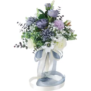 Elegante brautstrauß künstliche blumen lila weiße rosen heimtextilien dekoration