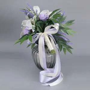 European wedding bridal artificial flower bouquet with roses lilies lavender for photography.