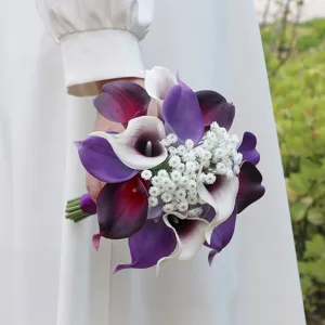 Künstliche Calla Lilie Hochzeit Brautstrauß Lila Weiß Kunstblume Heimdekoration Haupt
