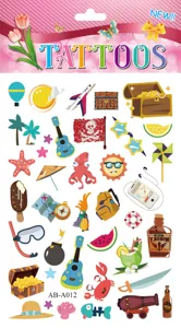 Water transfer cartoon temporary tattoo stickers for kids, fun beach and pirate designs