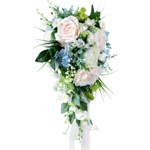 Kaskadieren Hochzeit Brautstrauß Künstliche Blumen Rosa Rose Tropfend Dekor Requisite