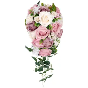 Artificial cascading bridal bouquet for western wedding and festival photography props.