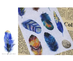 Colorful feather washi stickers for diary scrapbooking and album decoration crafts set.