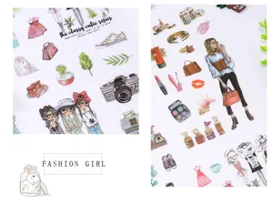 Adesivi decorativi di moda per ragazze urbane DIY scrapbooking diario set 6 fogli