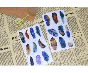 Colorful feather washi sticker detail shot showing delicate patterns and vivid colors for journals.