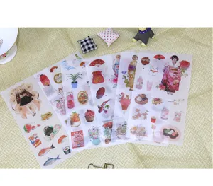 Japanese style Washi sticker sheets set, Tokyo girls travel and food daily DIY diary decor 6pcs