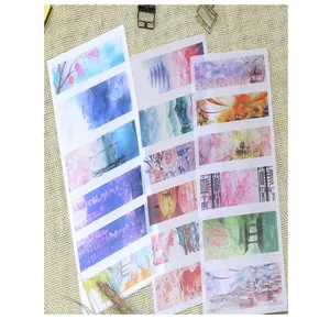Ancient style washi journaling stickers, traditional Chinese landscape decorative sticker sets.