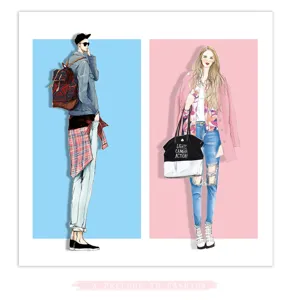 Fashion illustration detail showing trendy outfits, perfect for journaling, planners and DIY crafts.