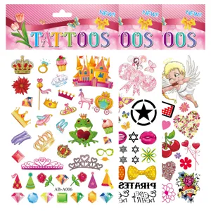 Waterproof temporary tattoo stickers set for kids, cute cartoon crown castle design.