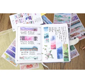 adesivi Washi originali Xuxu per diario cancelleria paesaggio cinese antico decorativo.