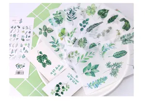 Collezione natura adesivi washi botanici, set decorativo di 6 adesivi foglie verdi.