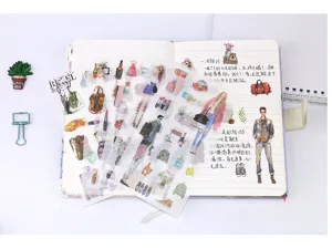 Washi stickers set featuring urban fashion girls and travel journal daily life design.