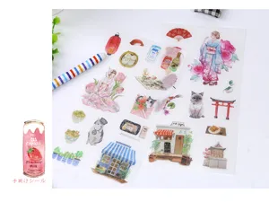 Set di adesivi Washi in stile giapponese ragazza di Tokyo per diario fai-da-te e decoro.