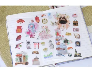 Japanese style Tokyo girl washi stickers for journal DIY, cute aesthetic planner decorative stickers.