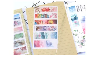 Vintage landscape washi sticker set for journal decorating, aesthetic ancient style paper tape supplies.