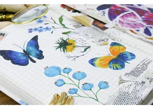 Washi sticker pack decorative journaling scrapbooking stickers butterfly floral detail view