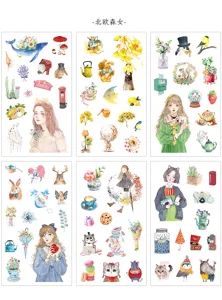 Set 6 fogli adesivi Washi ragazza foresta nordica diario decorazione cancelleria carina
