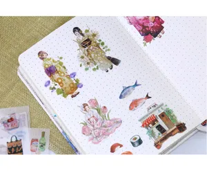 Details of Japanese style Tokyo girl washi stickers, perfect for DIY journaling and crafts.
