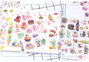 Simpatici adesivi washi in stile acquerello con torte e dessert per diario e progetti fai da te.