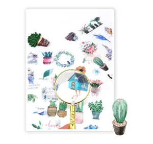 Set di adesivi washi nordici freschi, motivi ad acquerello di piante e animali tropicali.