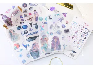 Set di adesivi washi originali con design ragazza stellata per diari e scrapbooking.