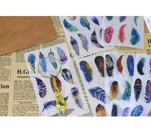Dreamy feather washi paper stickers colorful diary album decorative set 6 sheets