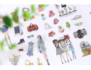 Urban girl fashion washi stickers sheet, watercolor aesthetic planner diary DIY decorative sticker.