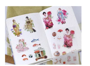 Japanese style Tokyo girl washi sticker set, cute DIY diary planning stationery for art.