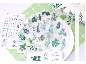 Set di adesivi washi con foglie verdi per diario, confezione da 6 fogli cancelleria DIY.