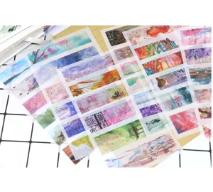 Vintage Chinese landscape washi stickers for journaling, aesthetic classical decorative sticker sheets.